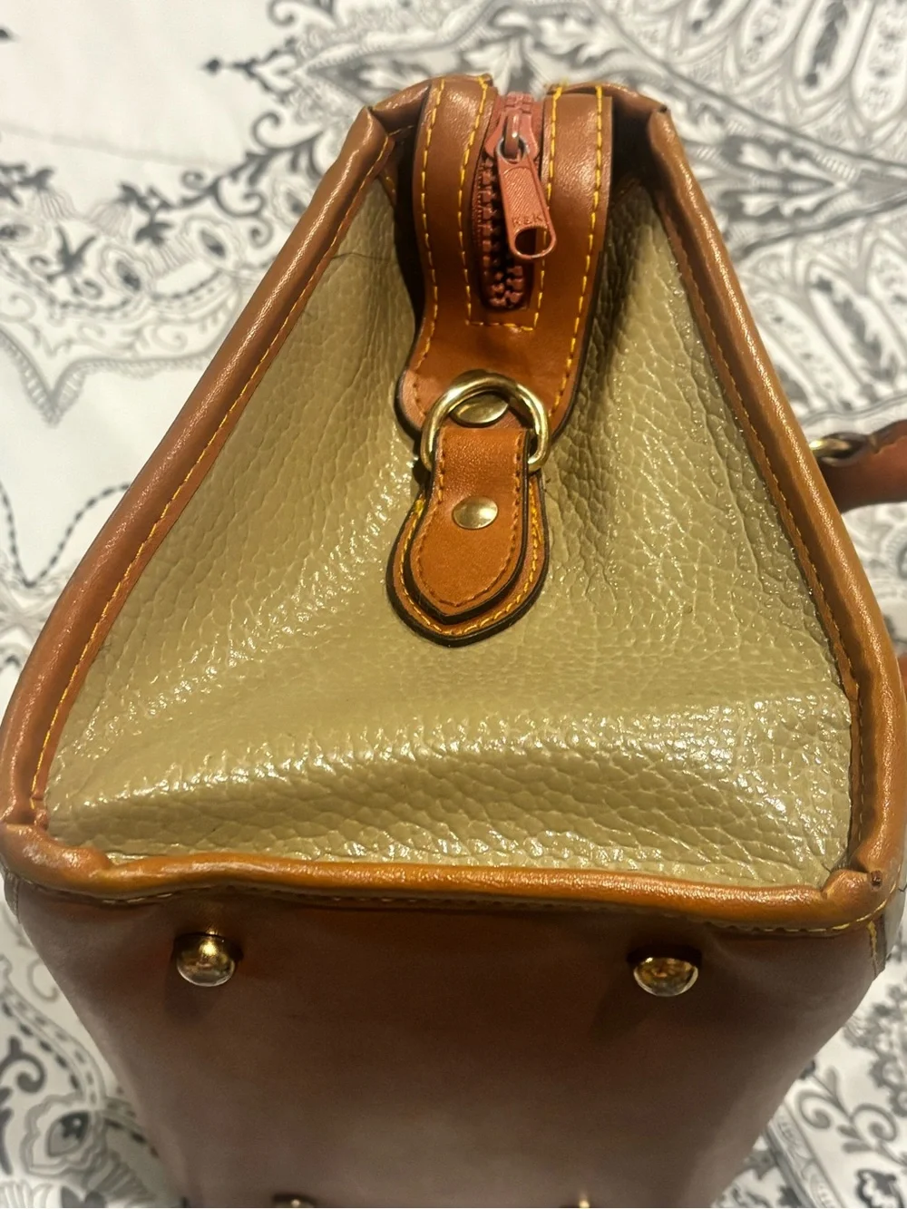 Dooney & Bourke Olive Green Pebbled Leather Satchel with Tan Trim
